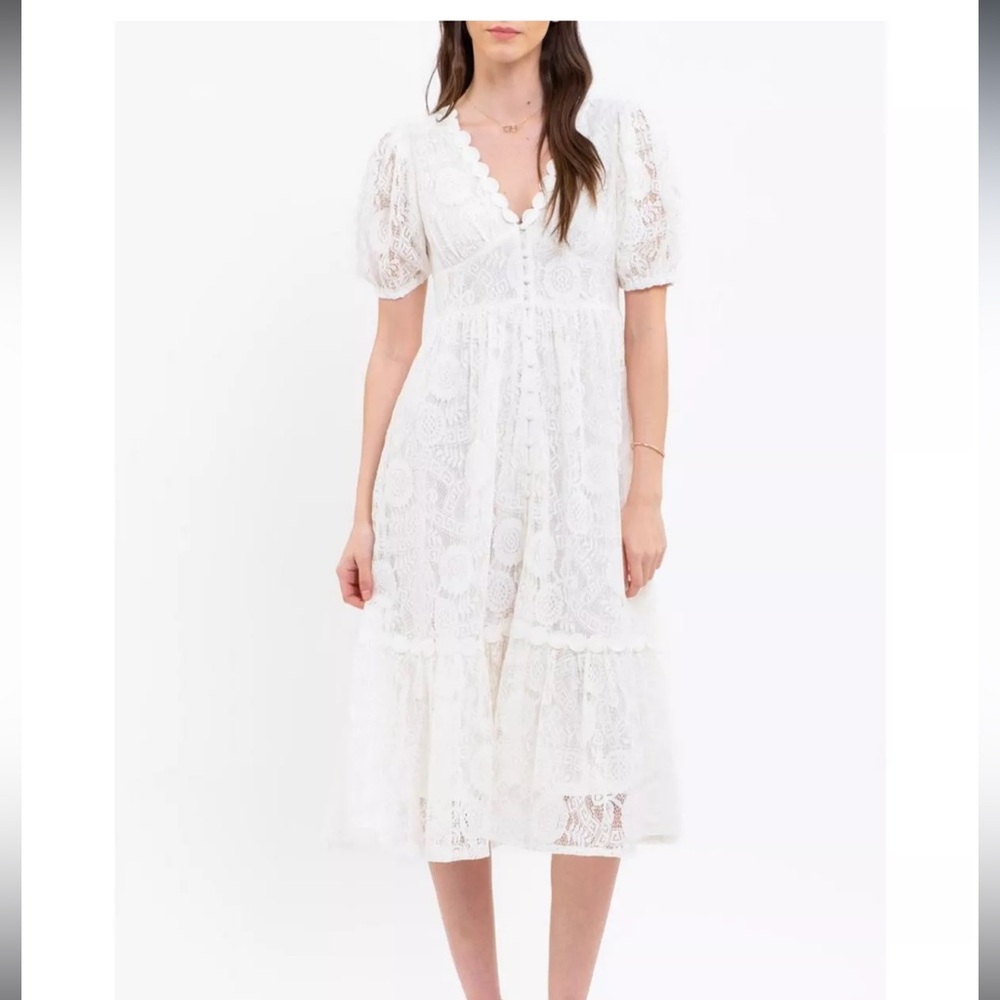 Blu Pepper White Lace Midi Dress